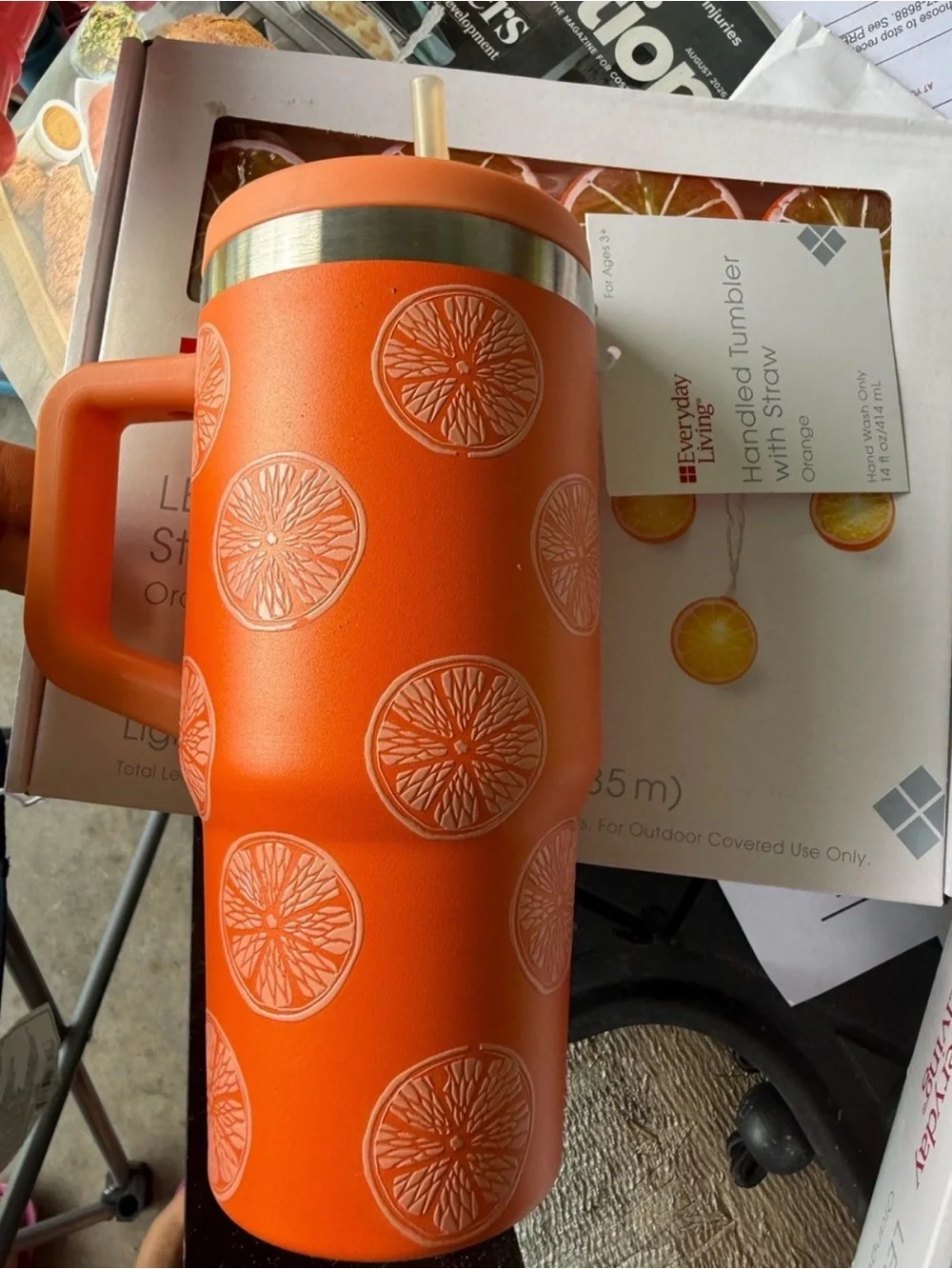 3 boxes of Orange Slice LED String Lights  and MATCHING TUMBLER THERMO MUG